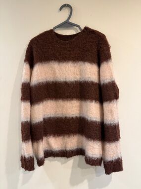ASOS Brown and Cream Striped Fuzzy Crewneck Sweater